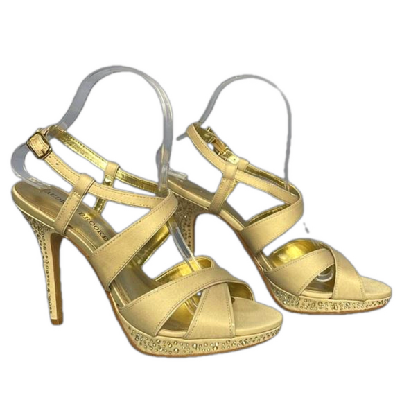 Audrey Brooke Nude Strappy Heal w/ Iridescent Rhinstones Size 7.5 - Picture 1 of 10